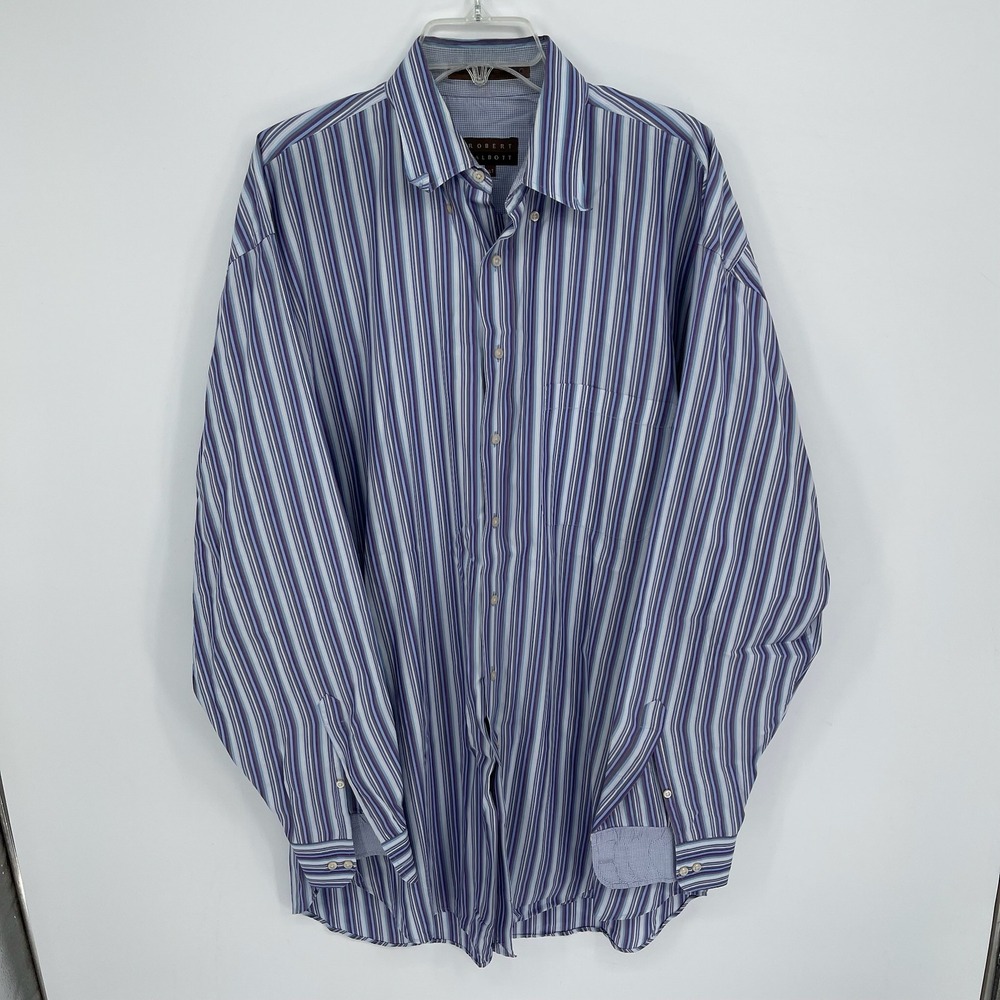Robert Talbott Men's Blue Striped Long Sleeve Button Up Dress Shirt Size XL Tall